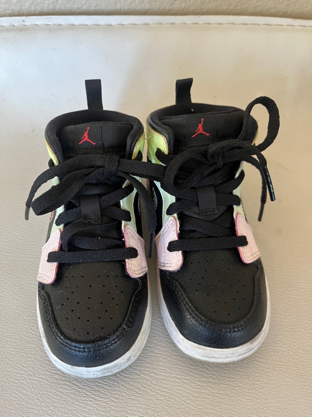 Jordan Kids Black, Light Green, Pink & Red High-Top Sneakers - Picture 2 of 6
